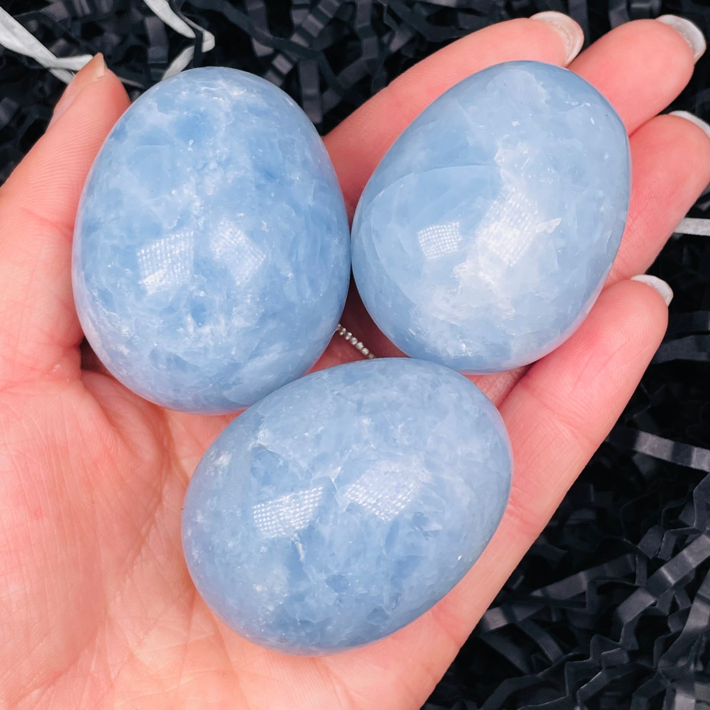 Side view of Natural Kyanite Egg Ornament Stone showcasing its unique shape and texture