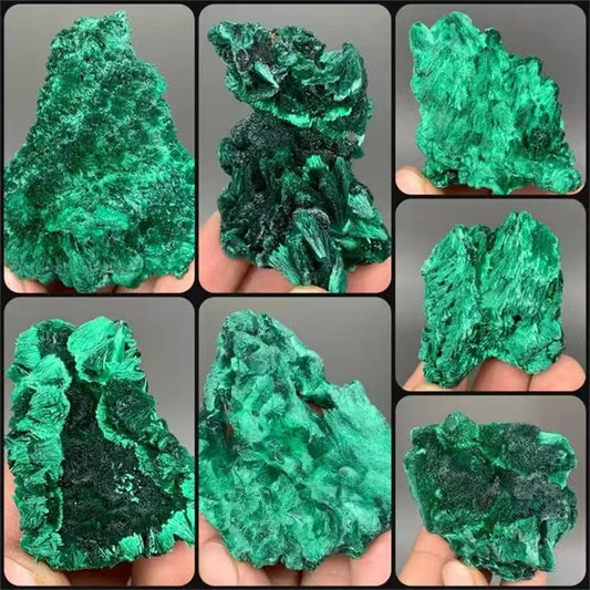 Close-up of a Natural Green Malachite Crystal, showcasing its vibrant green hues and unique raw stone texture, perfect for collectors and healing purposes.