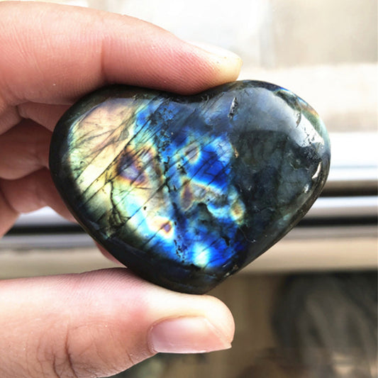 Labradorite Palm Stone with iridescent colors, perfect for meditation and energy healing