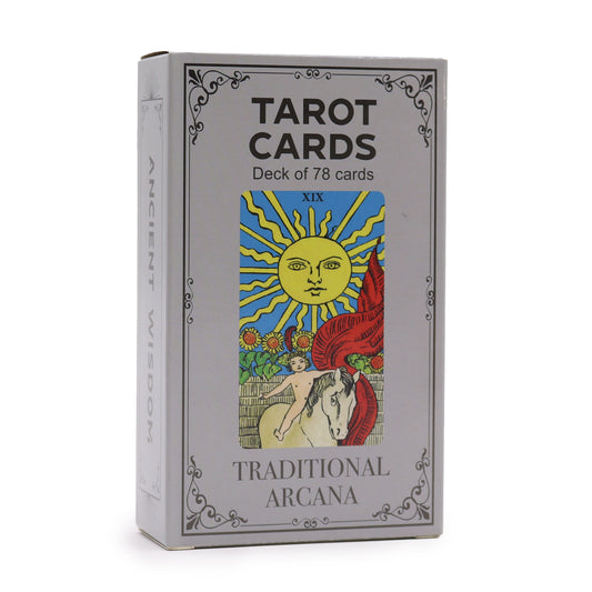 A spread of Tarot cards showcasing the Major and Minor Arcana, with vibrant illustrations for spiritual guidance and divination.