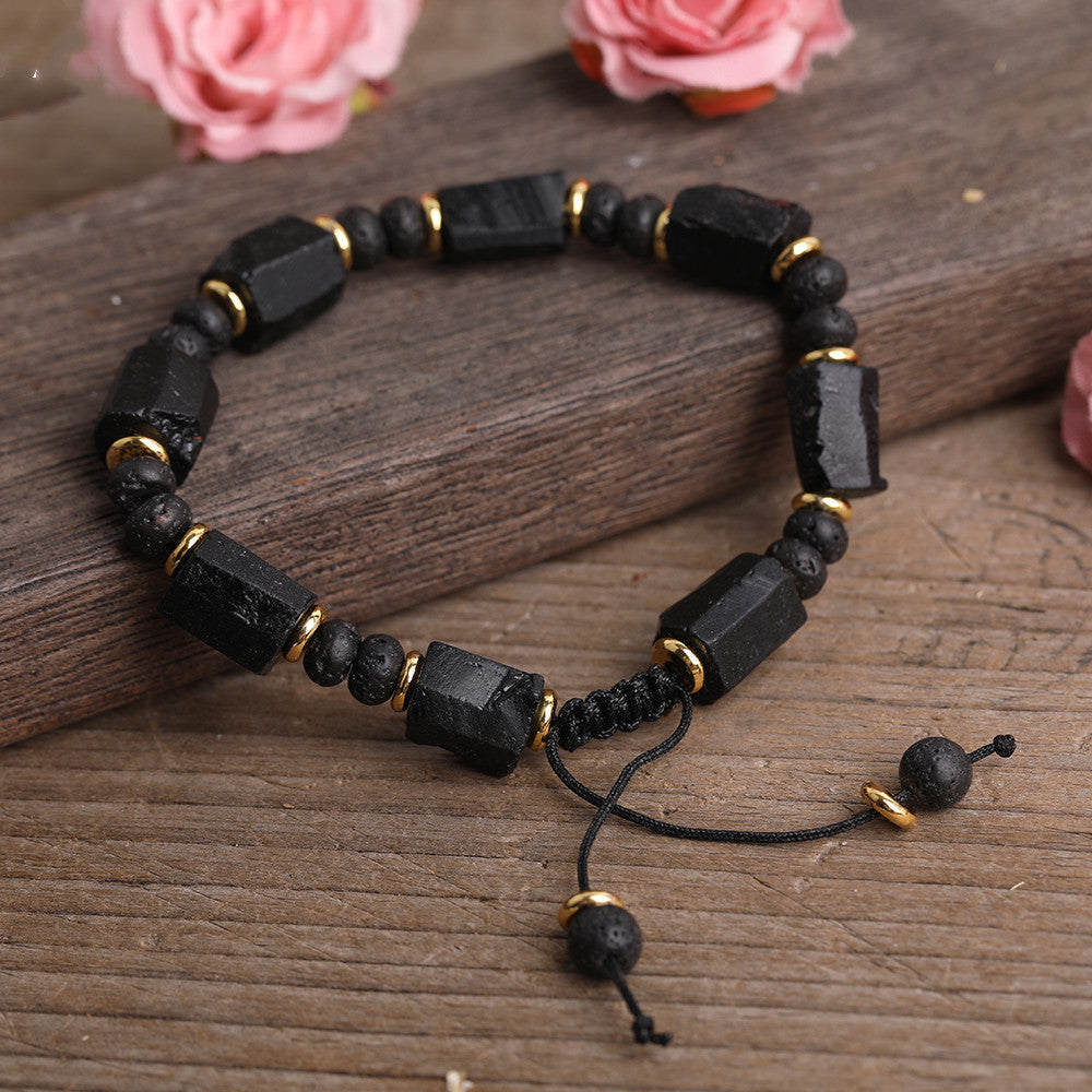 Black Tourmaline Lava Bead Bracelet - 4x6mm Beads, 7.5 Inches, Energy Protection Jewelry