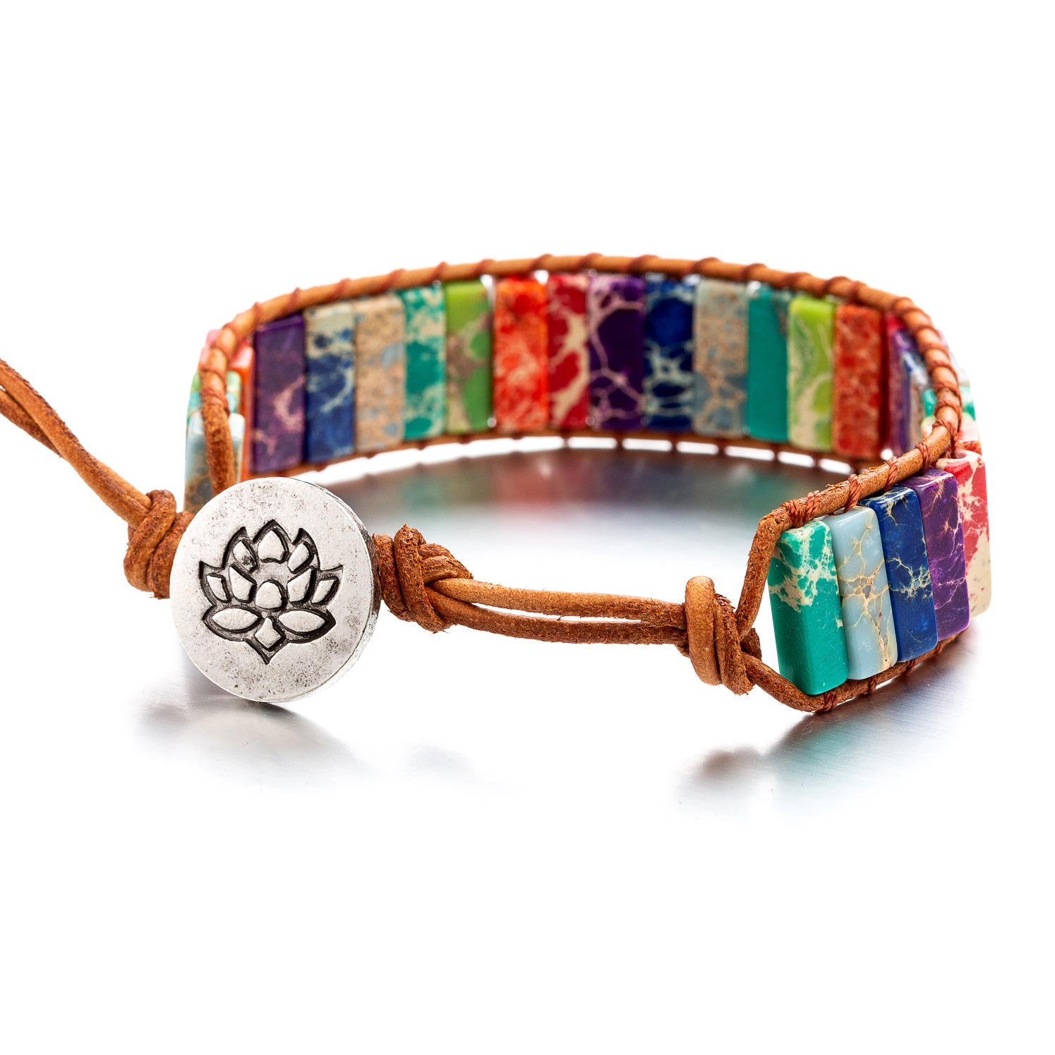 Chakra Healing Yoga Bracelet with a lotus symbol representing purity and spiritual growth