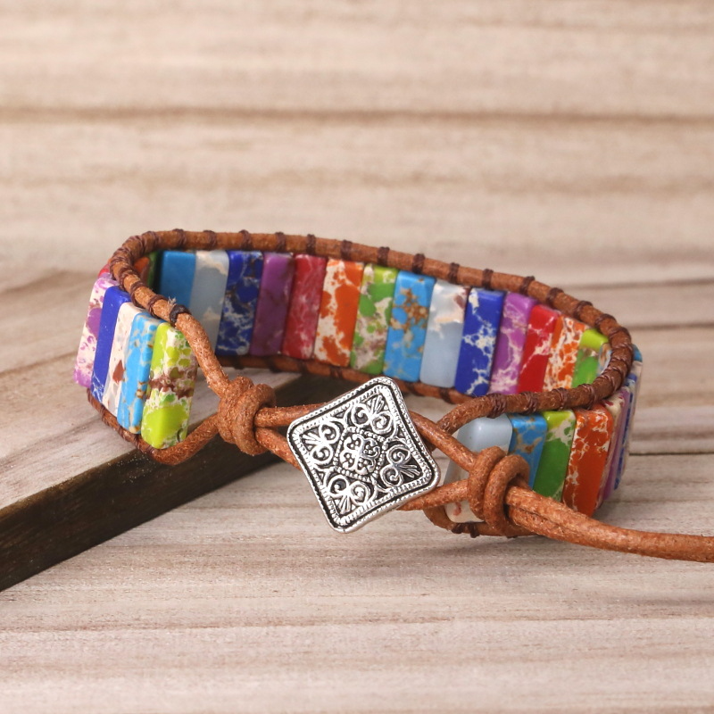 Chakra Healing Yoga Bracelet in a square frame showcasing its design and natural stone