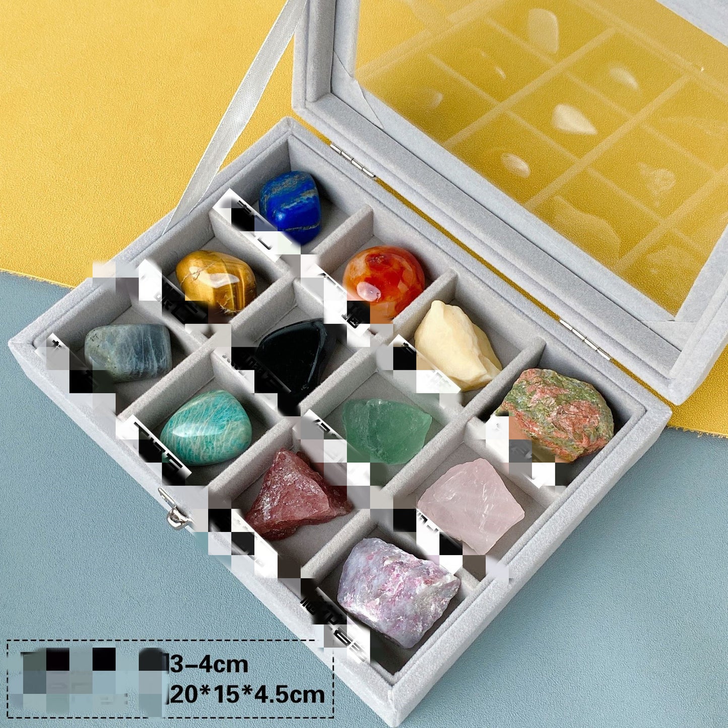 Natural crystal gemstones arranged beautifully from the specimen collection box for display and gifting